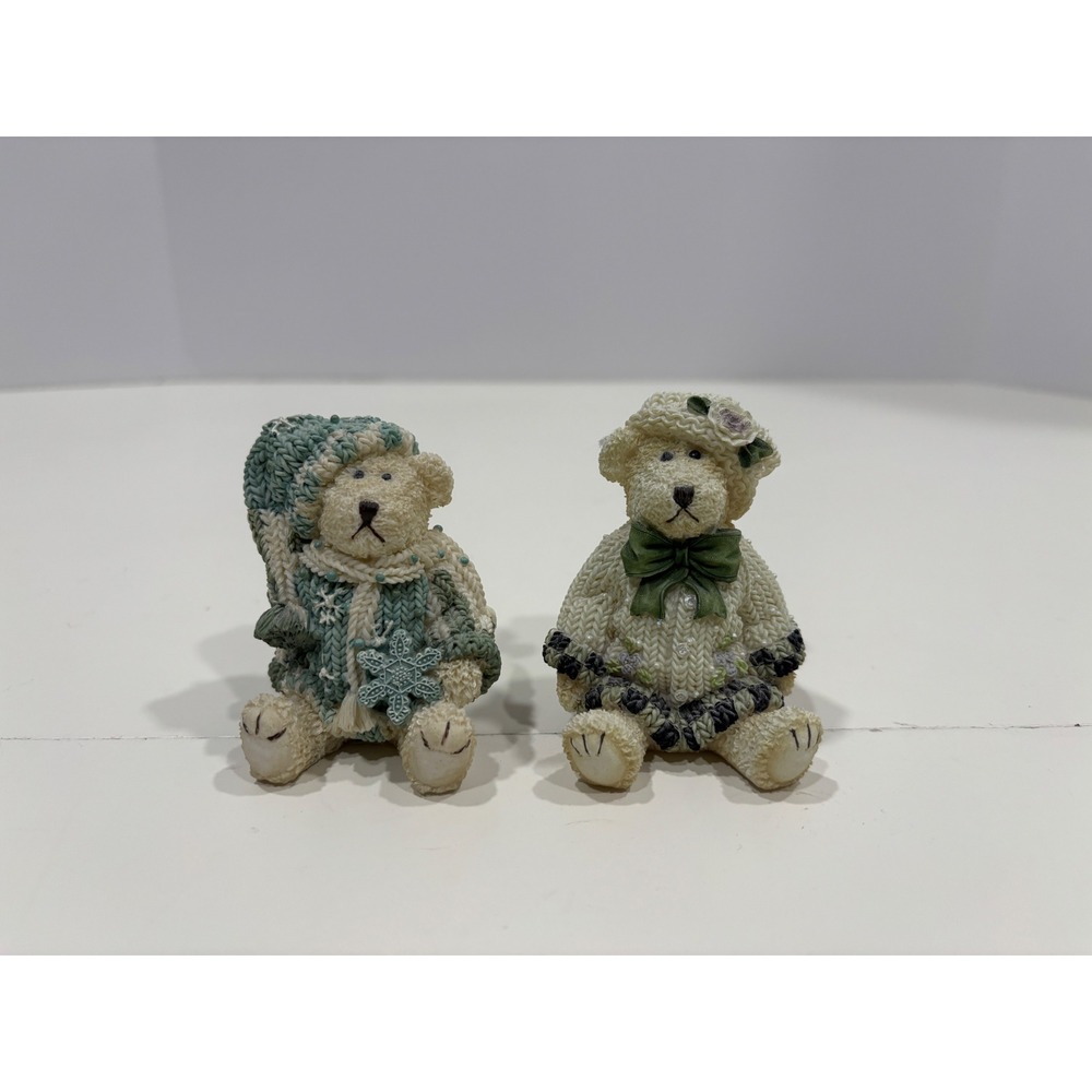 Artisan Flair Heather Hykes Teddy Bear Figurines Set of 2 Winter Knit Style
